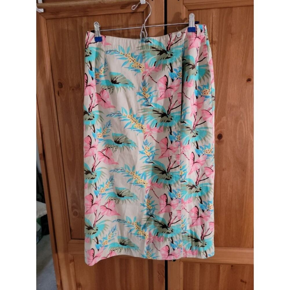Hawaiian print long wrap skirt  12 tropical floral print 100% cotton AMI
